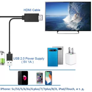 Продам адаптер/переходник с Lightning на HDMI для iPhone,  1, 8м,  7522А