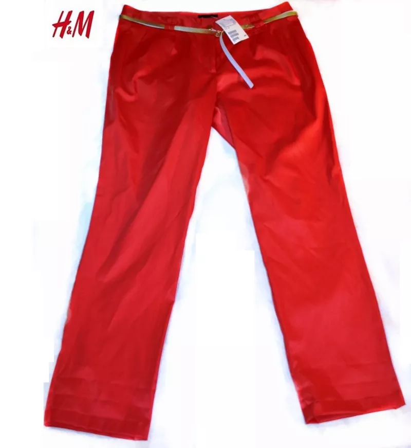 Новые женские брюки H&M,  полиэстер+хлопок+эластан,  цвет: ярко-красный 2
