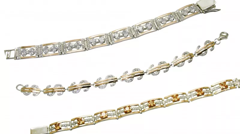 Серебряные кольца серьги браслеты подвески с золотом оптом