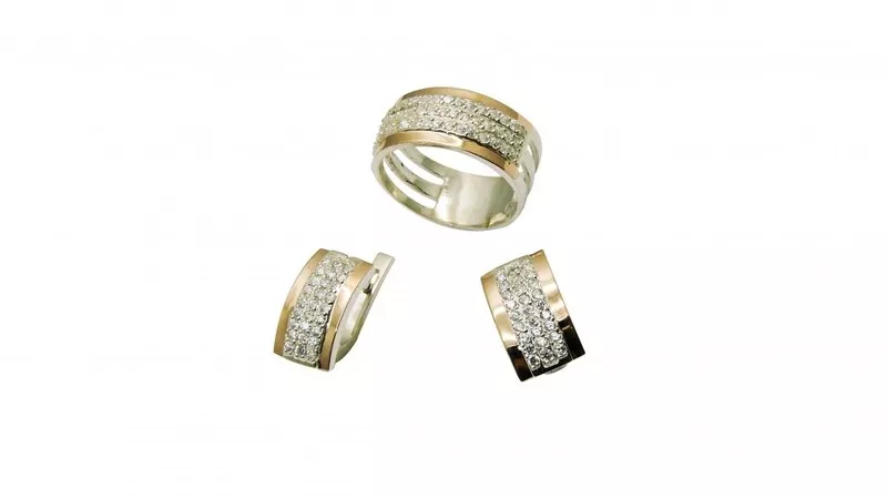 Серебряные кольца серьги браслеты подвески с золотом оптом 26