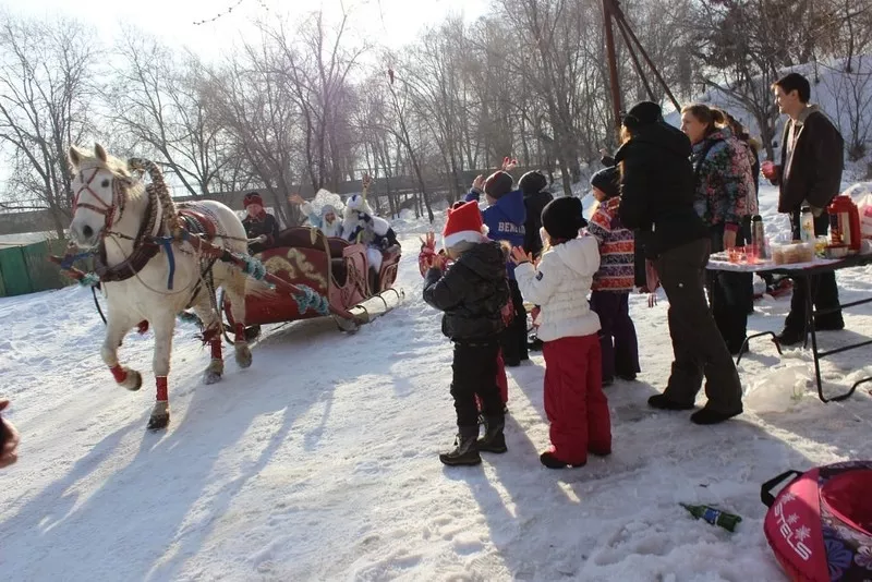 сани с дедом Морозом и Снегурочкой