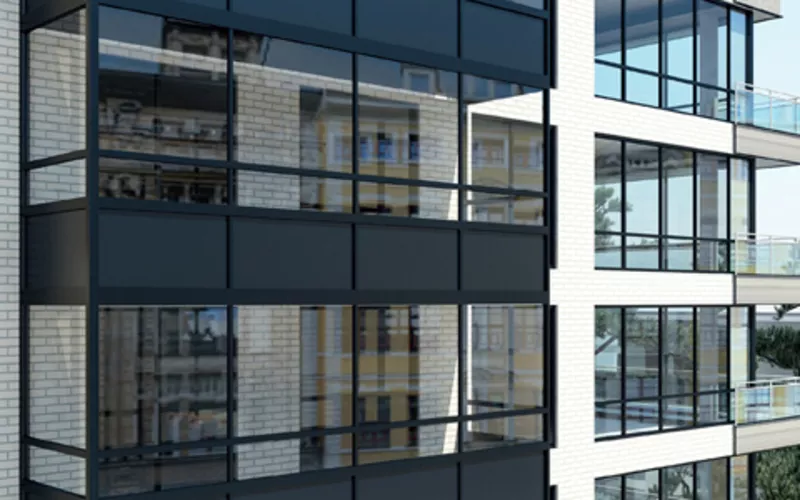 Алюминиевые фасады,  входные и балконные группы,  перегородки 5