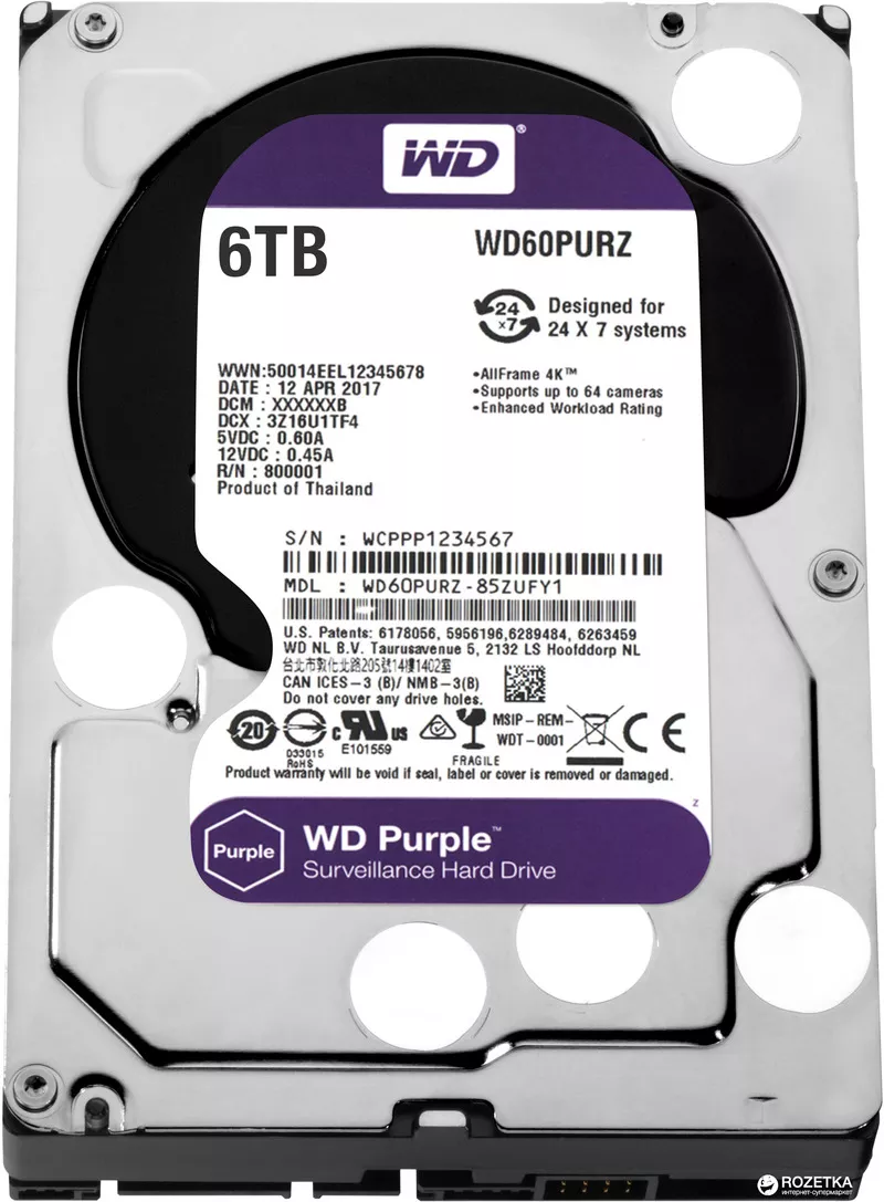 Продам жесткий диск Western Digital 6TB,  Модель WD60PURZ