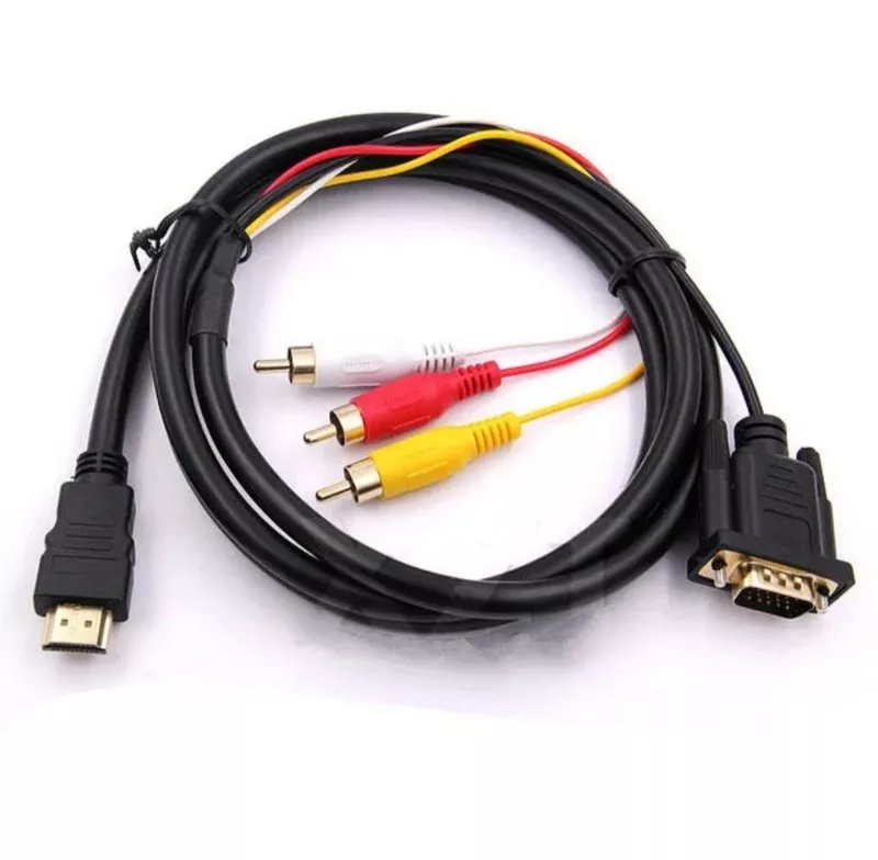 Продам кабель переходник с HDMI на VGA + 3RCA выход (Тюльпан),  1.5м