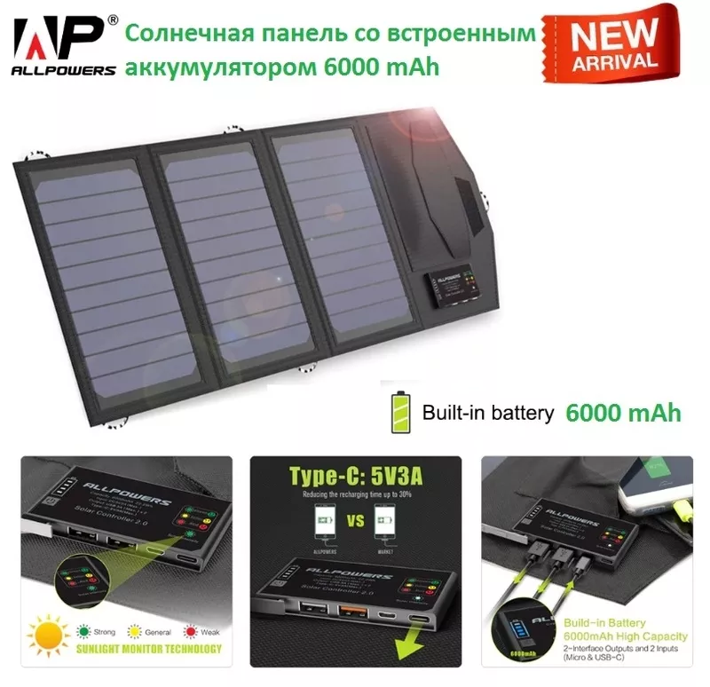 Продам портативная раскладная солнечная зарядная панель AP-SP-014-BLA