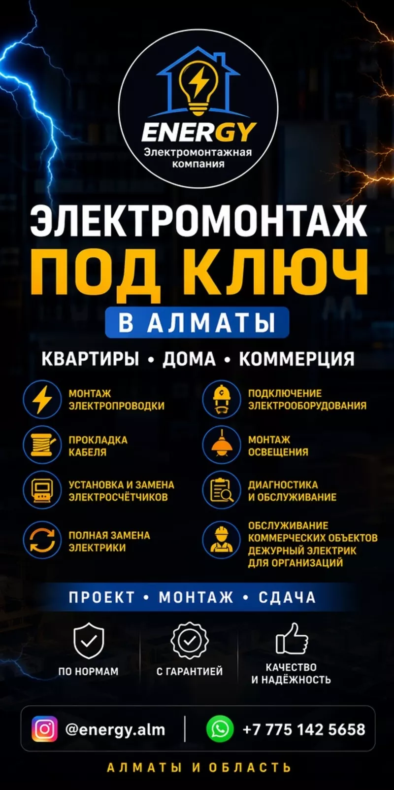 ЭЛEКТРОМОНТАЖ ПOД КЛЮЧ В АЛМАТЫ.