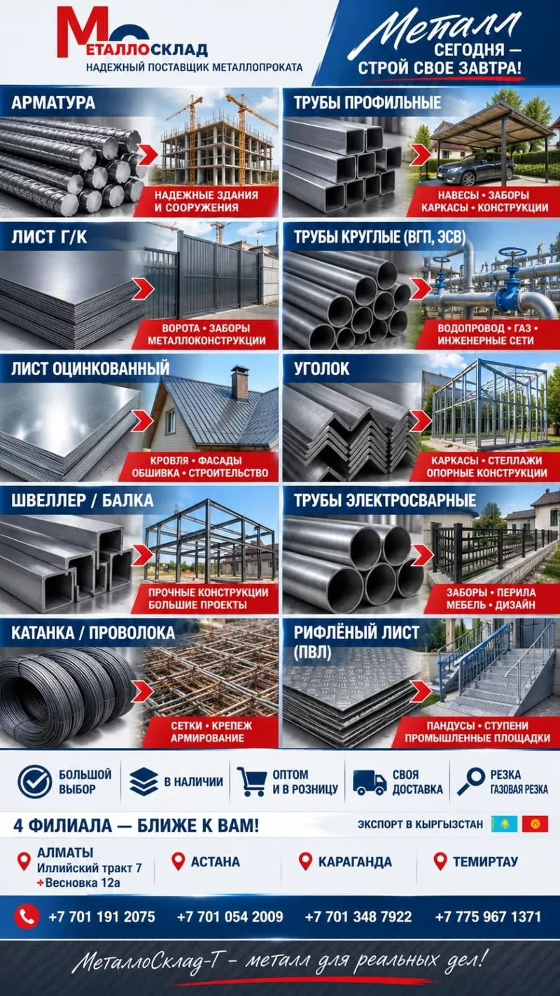Арматура,  швеллер,  уголок,  трубы,  лист,  оцинкованный рулон.